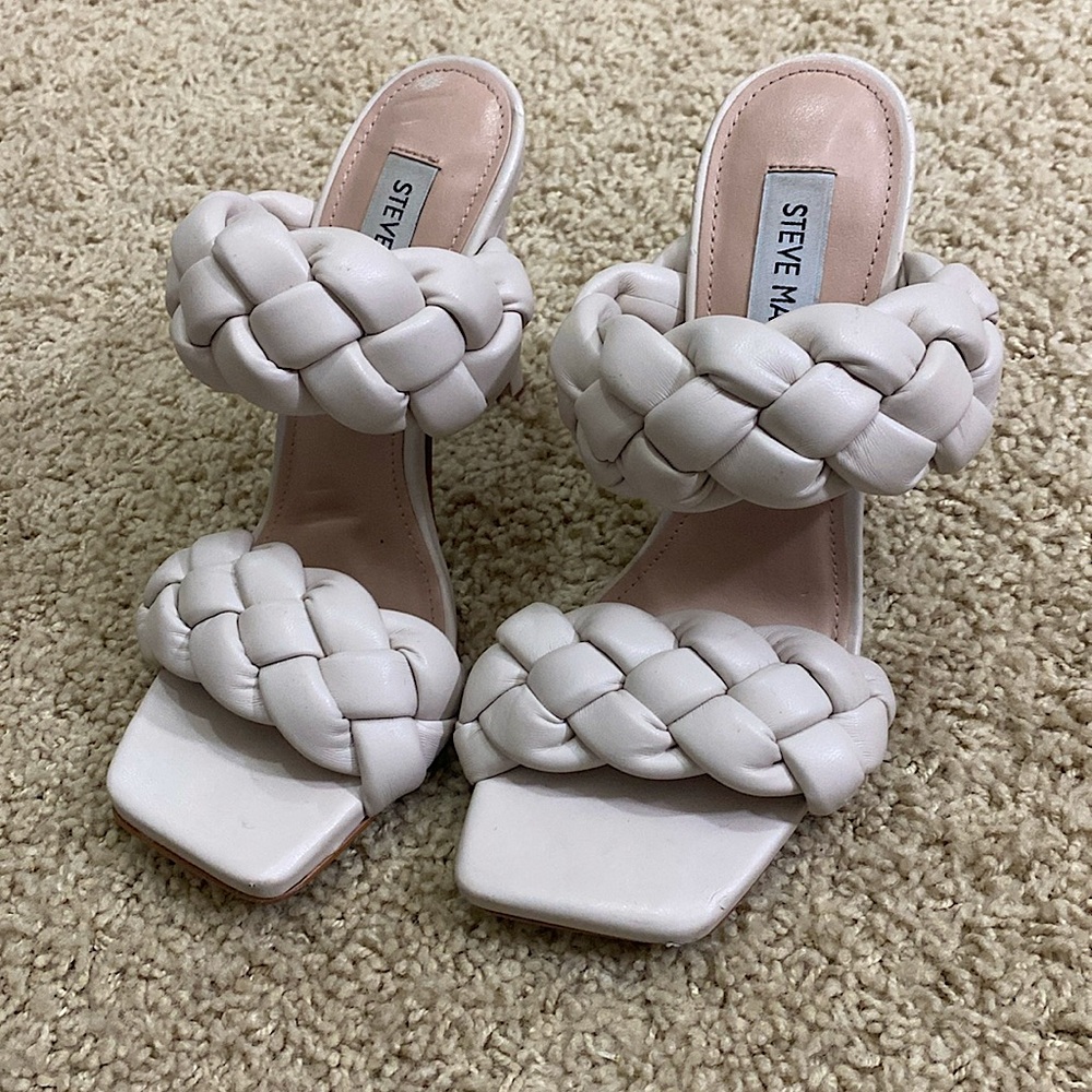 Steve Madden Kenley braided straps sandals heels bone cream color size 6